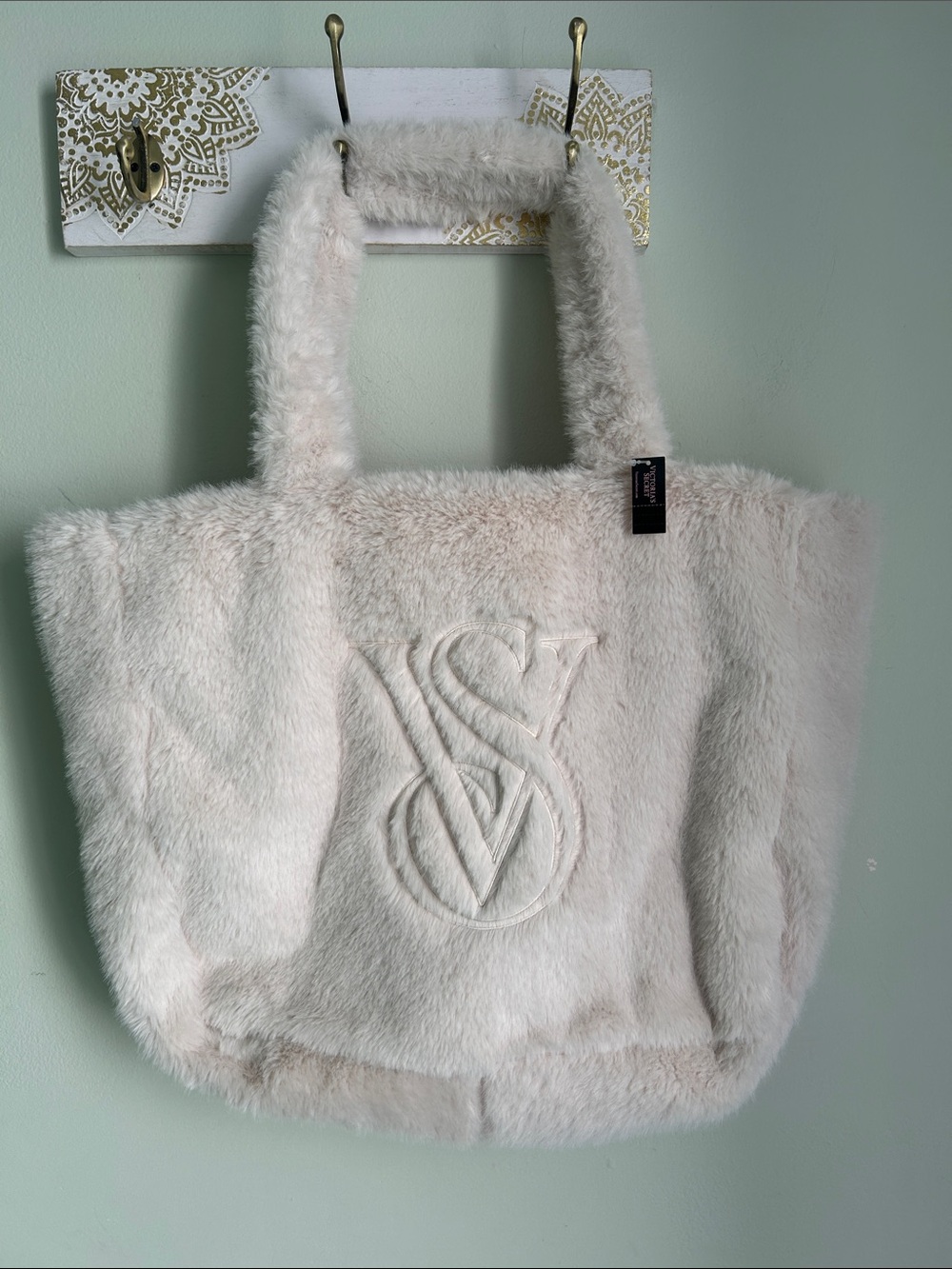 Victoria's Secret Ivory Faux Fur Tote